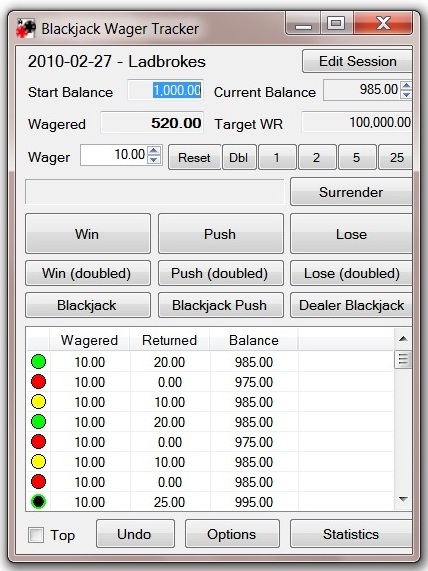Wager tracker results input window