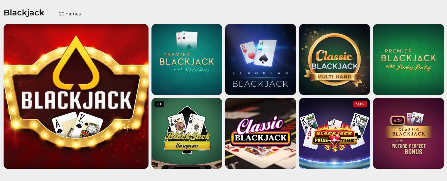 Classic blackjack menu screen